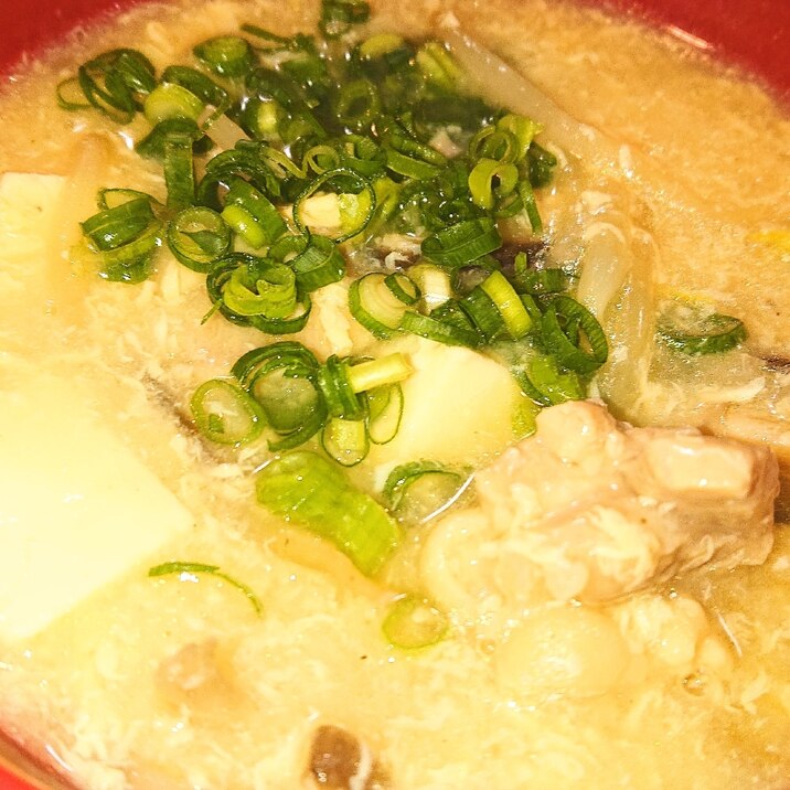 鍋キューブde♪豆腐と鶏モモのふわふわたまごスープ